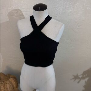 Verdusa Black Cross Halter Women's Top sz- M